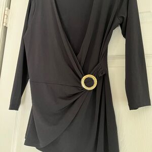 Jones New York Stretchy Wrap Top with Gold Tone Buckle Detail